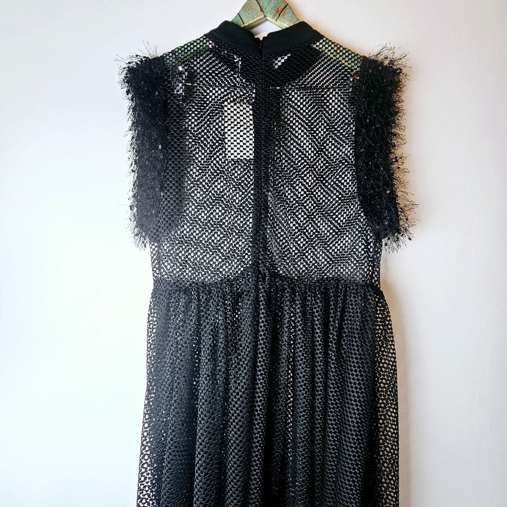 Posh Shoppe Sheer Feather Sleeve High Neck Full Mesh Black Dress,  1X, NWT - Picture 7 of 11
